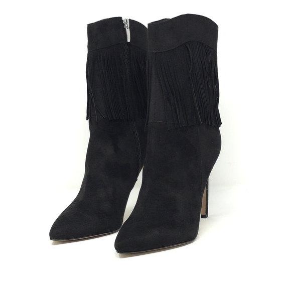 Nine West Shoes - Nine West Tries2 Black Suede Fringe Stiletto Ankle Booties 7M
